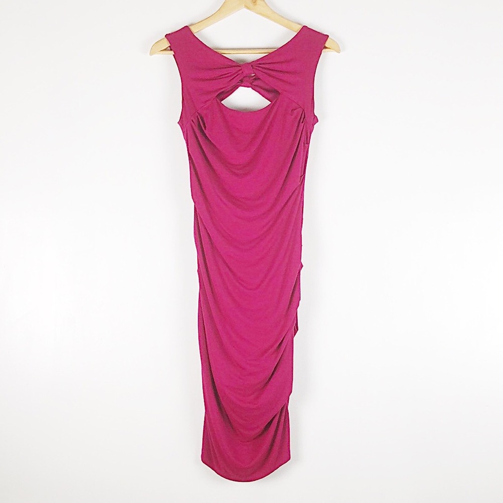 Betsey Johnson Raspberry Pink Ruched Cutout Dress Sz 2